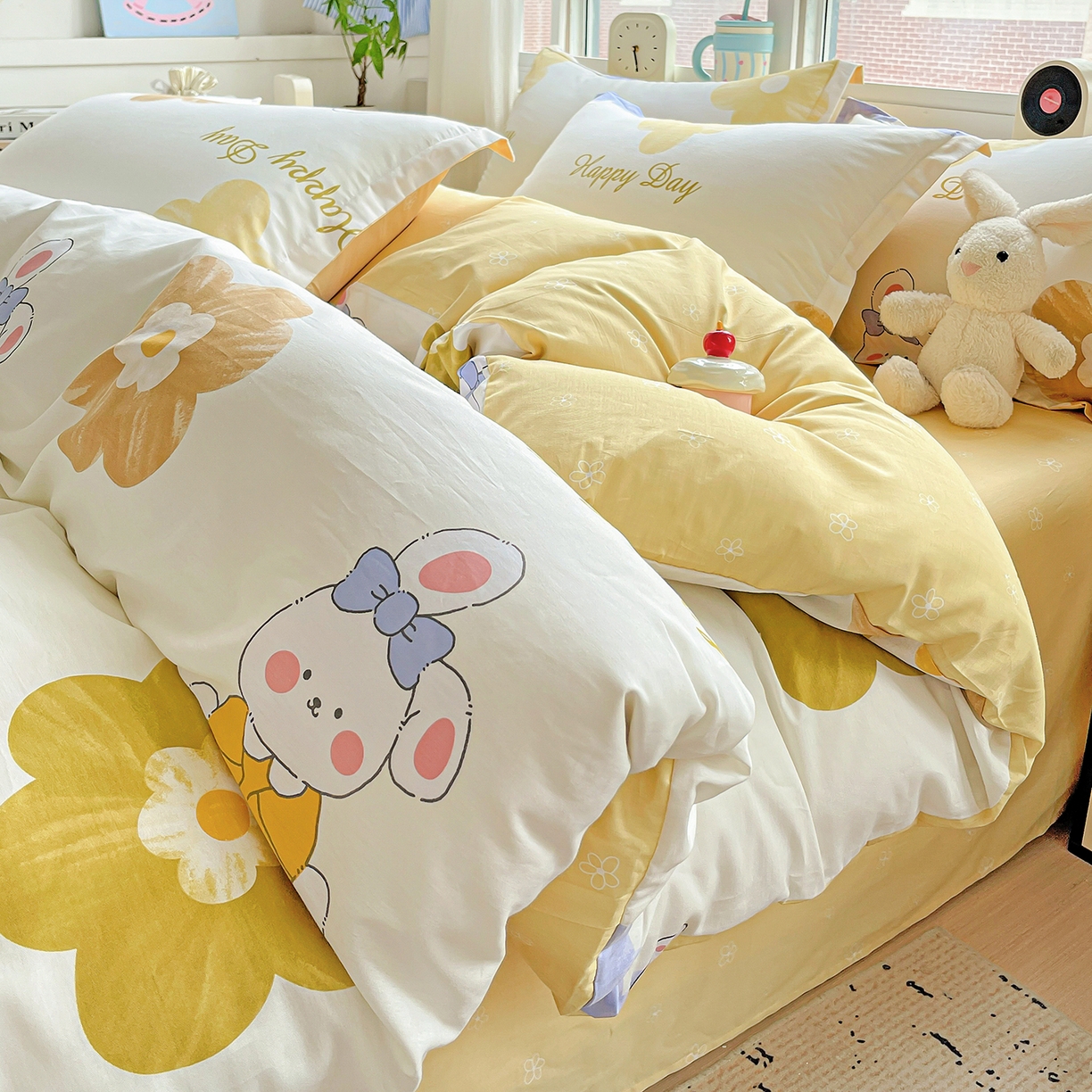 恩泽2025全棉印花四件套 小兔花