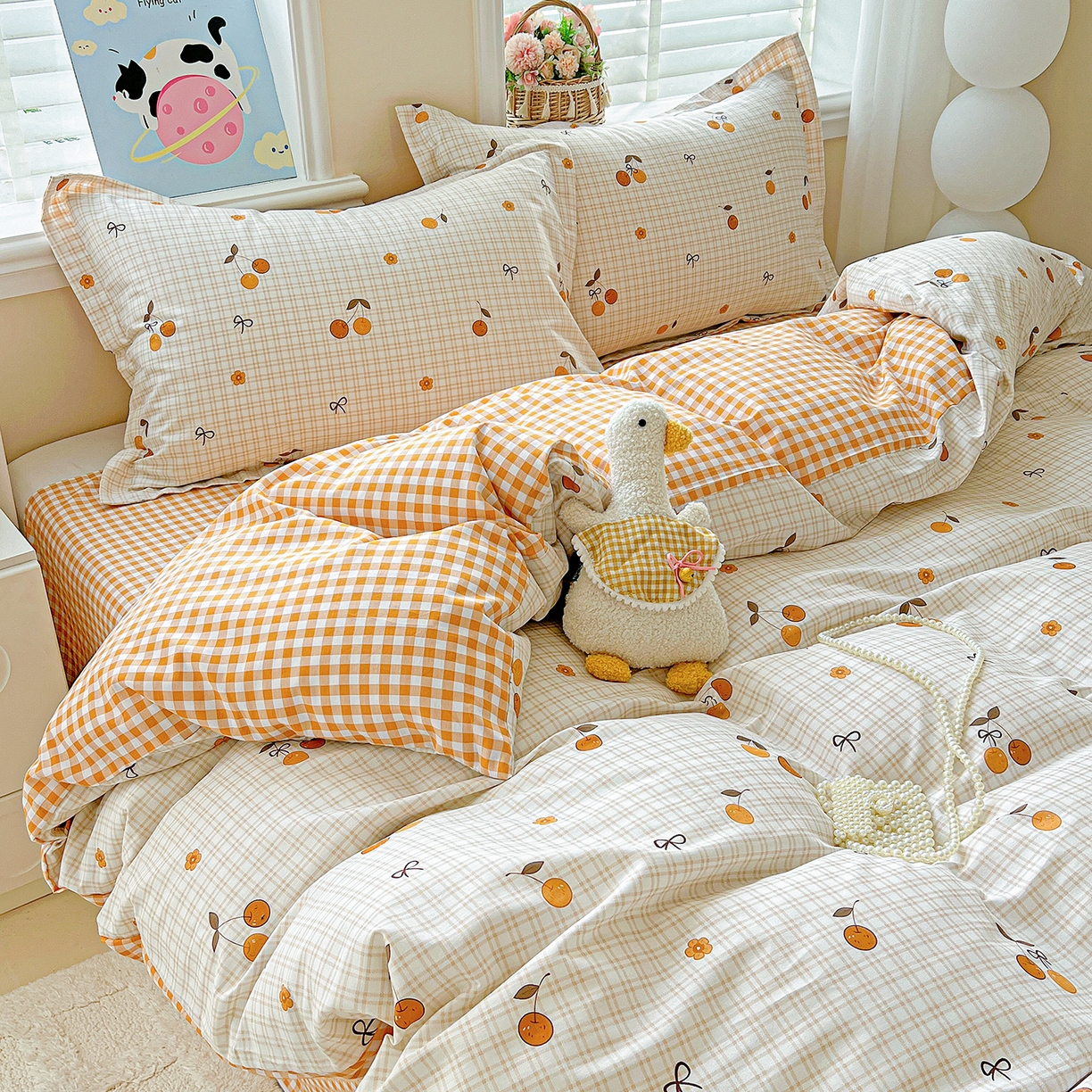 91家纺网 家纺一手货源 找家纺 恩泽2025全棉印花四件套 樱桃