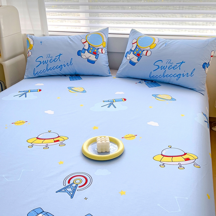 91家纺网 家纺一手货源 找家纺 金鑫汇家纺 2025新款13070全棉好卖花型套件系列-单床笠 宇宙奥秘