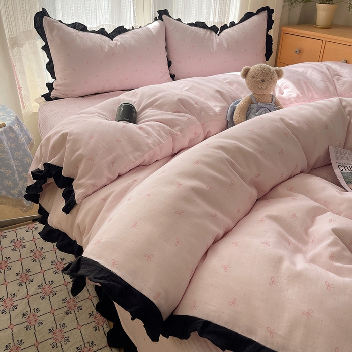 91家纺网 家纺一手货源 找家纺 （总）繁花家居 2025新款韩式水洗棉床盖四件套直播爆款