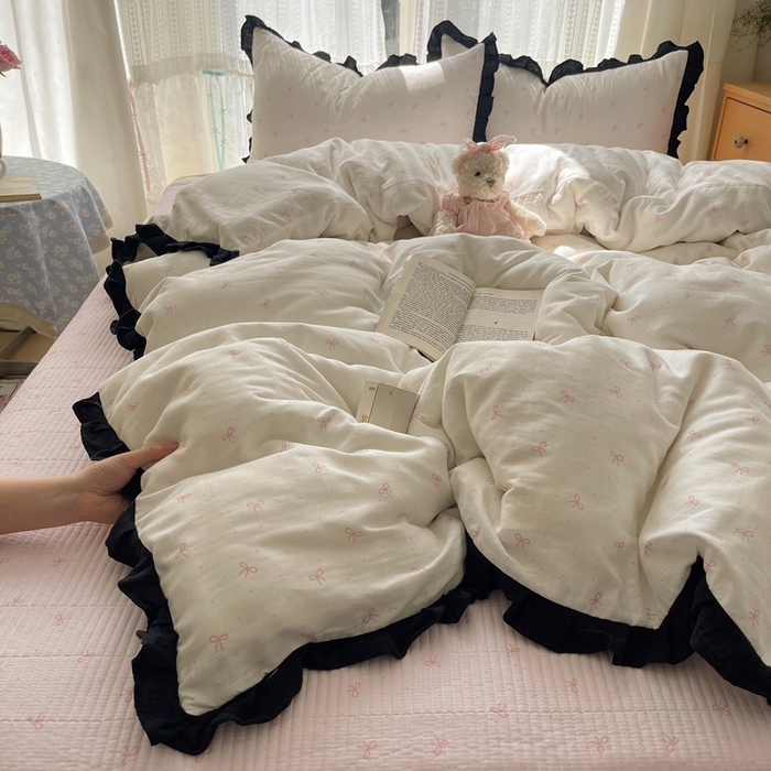 91家纺网 家纺一手货源 找家纺 （总）繁花家居 2025新款韩式水洗棉床盖四件套直播爆款