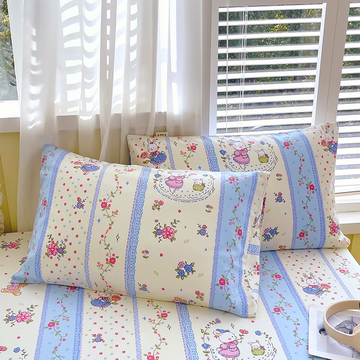 91家纺网 家纺一手货源 找家纺 金鑫汇家纺 2025年新款百分百全棉老粗布全棉加厚加密高克重单品枕套（花型更好卖，面料更厚实，自带凉感） 老粗布快乐萌兔蓝