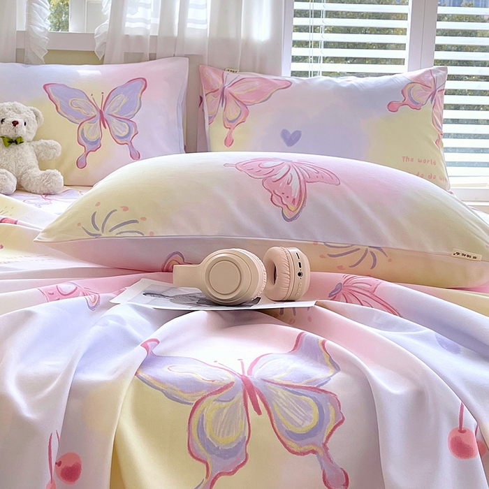 91家纺网 家纺一手货源 找家纺 金鑫汇家纺 2025年新款百分百全棉老粗布全棉加厚加密高克重单品枕套（花型更好卖，面料更厚实，自带凉感） 老粗布彩蝶飞舞