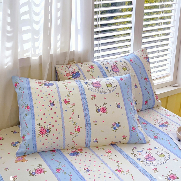 91家纺网 家纺一手货源 找家纺 金鑫汇家纺 2025年新款百分百全棉老粗布全棉加厚加密高克重单品枕套（花型更好卖，面料更厚实，自带凉感） 老粗布快乐萌兔蓝