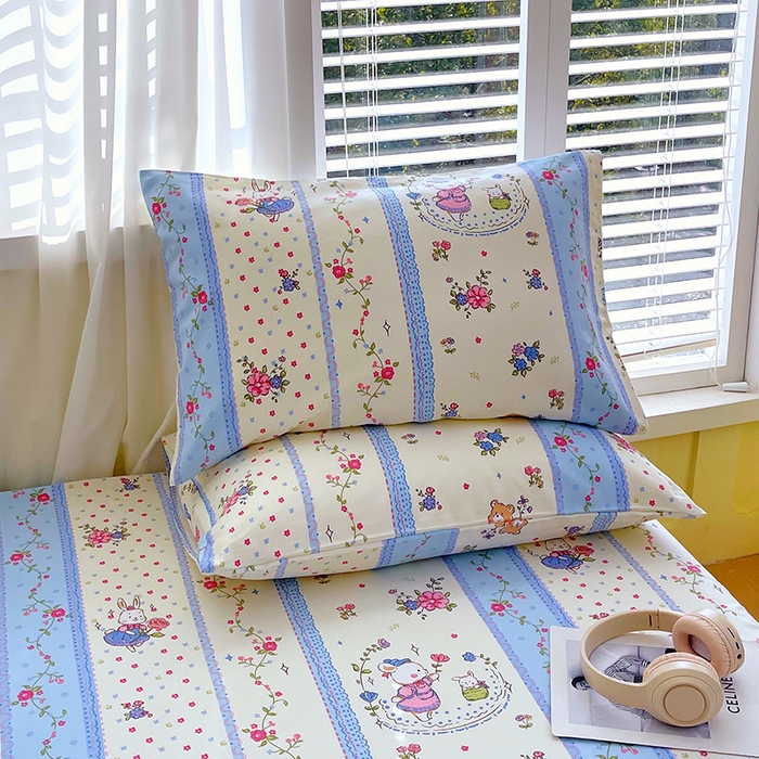 91家纺网 家纺一手货源 找家纺 金鑫汇家纺 2025年新款百分百全棉老粗布全棉加厚加密高克重单品枕套（花型更好卖，面料更厚实，自带凉感） 老粗布快乐萌兔蓝