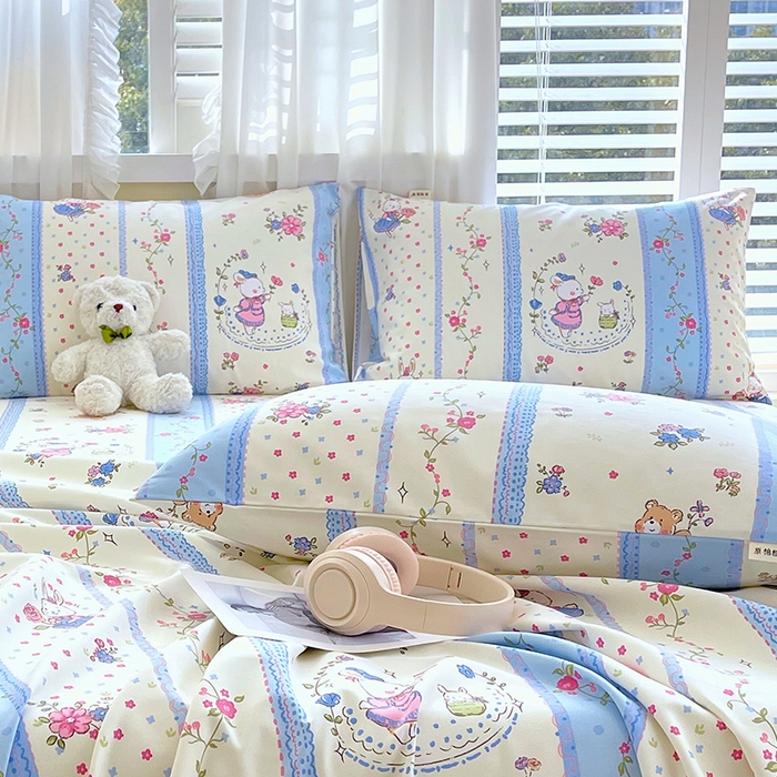 91家纺网 家纺一手货源 找家纺 金鑫汇家纺 2025年新款百分百全棉老粗布全棉加厚加密高克重单品枕套（花型更好卖，面料更厚实，自带凉感） 老粗布快乐萌兔蓝