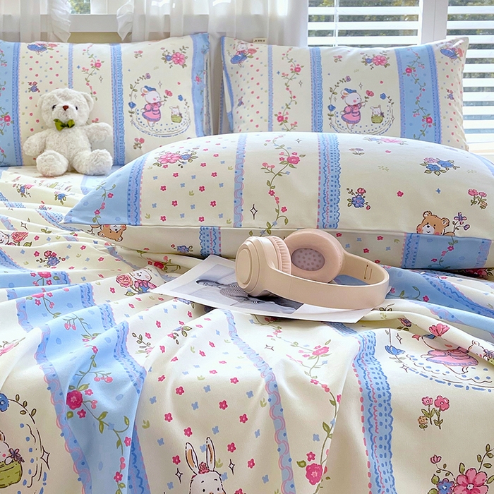 91家纺网 家纺一手货源 找家纺 金鑫汇家纺 2025年新款百分百全棉老粗布全棉加厚加密高克重单品枕套（花型更好卖，面料更厚实，自带凉感） 老粗布快乐萌兔蓝