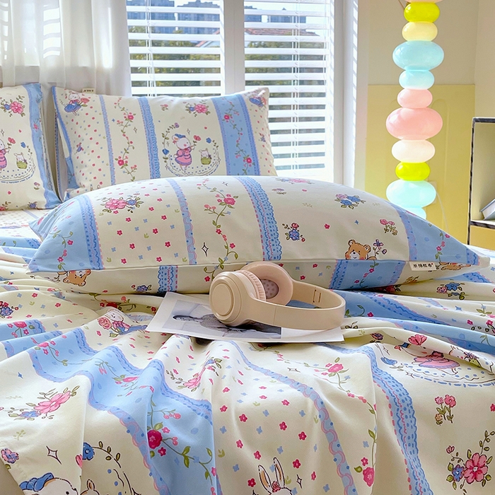 91家纺网 家纺一手货源 找家纺 金鑫汇家纺 2025年新款百分百全棉老粗布全棉加厚加密高克重单品枕套（花型更好卖，面料更厚实，自带凉感） 老粗布快乐萌兔蓝