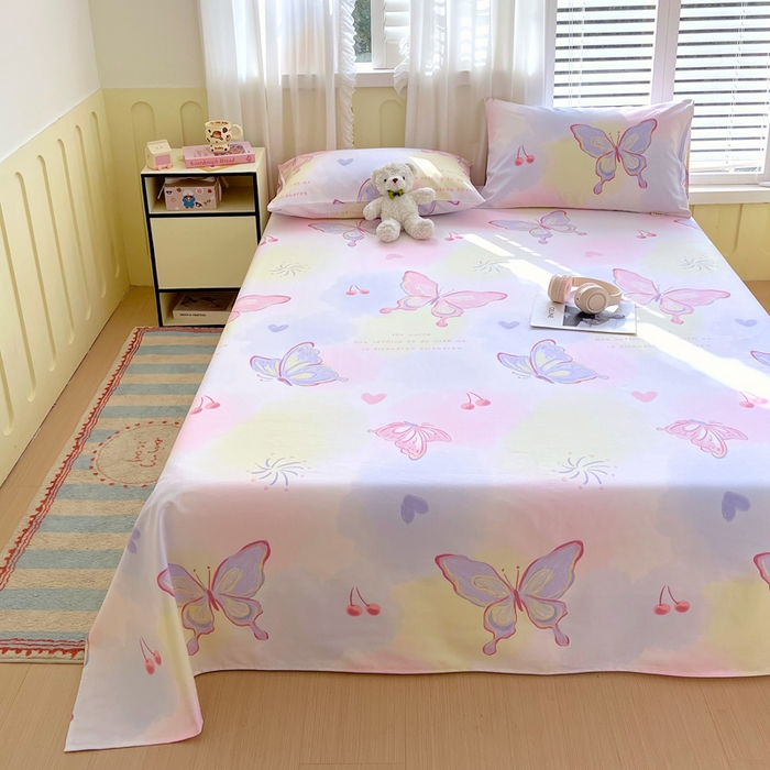 91家纺网 家纺一手货源 找家纺 金鑫汇家纺 2025年新款百分百全棉老粗布全棉加厚加密高克重单品床单（花型更好卖，面料更厚实，自带凉感） 老粗布-彩蝶飞舞