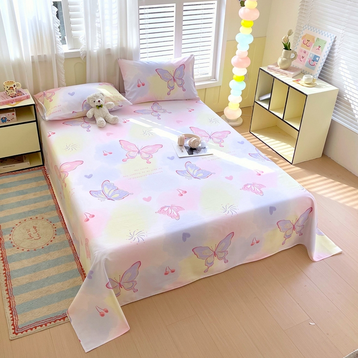 91家纺网 家纺一手货源 找家纺 金鑫汇家纺 2025年新款百分百全棉老粗布全棉加厚加密高克重单品床单（花型更好卖，面料更厚实，自带凉感） 老粗布-彩蝶飞舞