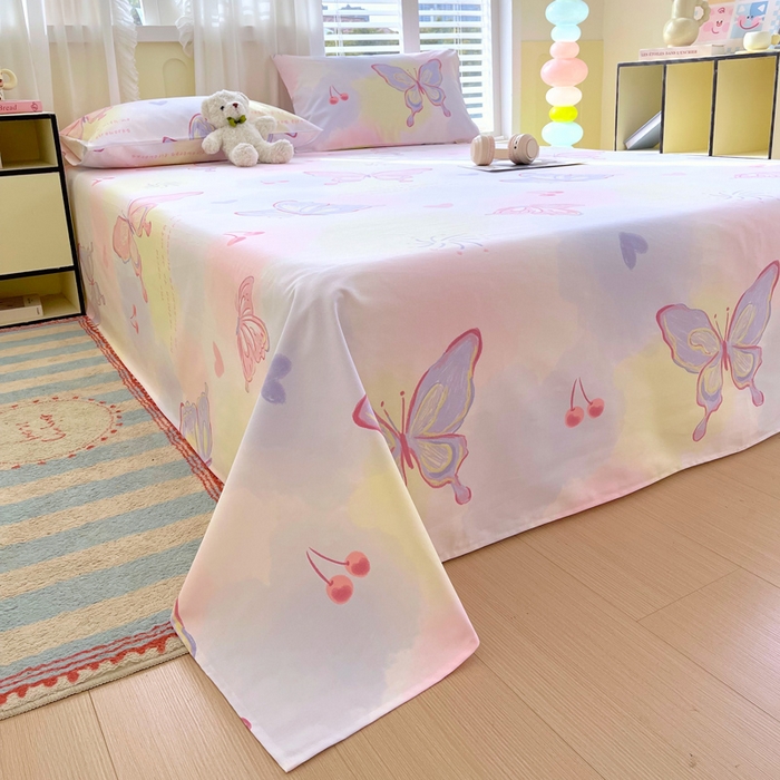 91家纺网 家纺一手货源 找家纺 金鑫汇家纺 2025年新款百分百全棉老粗布全棉加厚加密高克重单品床单（花型更好卖，面料更厚实，自带凉感） 老粗布-彩蝶飞舞