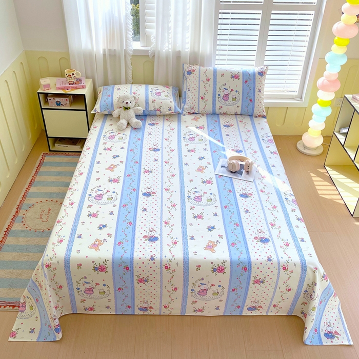 91家纺网 家纺一手货源 找家纺 金鑫汇家纺 2025年新款百分百全棉老粗布全棉加厚加密高克重单品床单（花型更好卖，面料更厚实，自带凉感） 老粗布快乐萌兔蓝