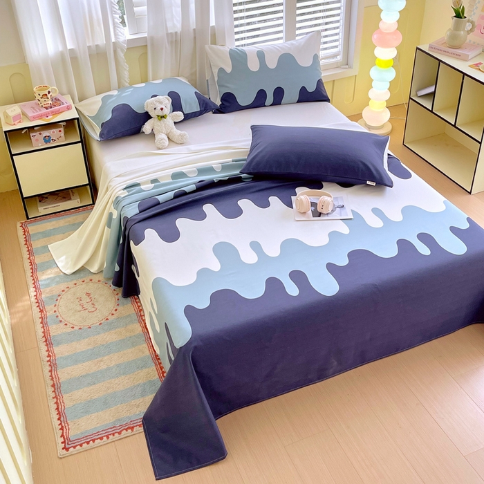 91家纺网 家纺一手货源 找家纺 金鑫汇家纺 2025年新款百分百全棉老粗布全棉加厚加密高克重单品床单（花型更好卖，面料更厚实，自带凉感） 老粗布奶油蓝