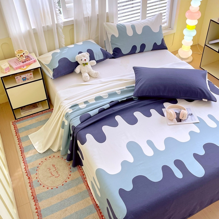 91家纺网 家纺一手货源 找家纺 金鑫汇家纺 2025年新款百分百全棉老粗布全棉加厚加密高克重单品床单（花型更好卖，面料更厚实，自带凉感） 老粗布奶油蓝