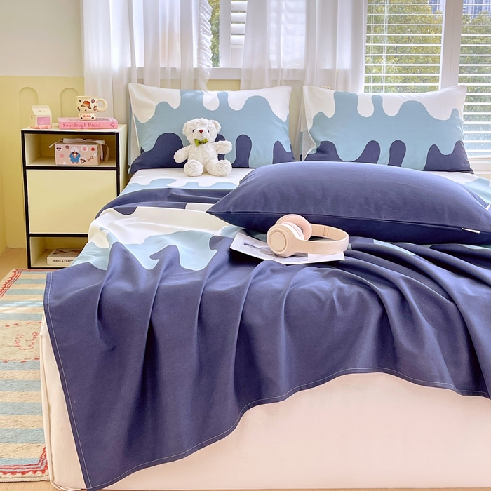 91家纺网 家纺一手货源 找家纺 金鑫汇家纺 2025年新款百分百全棉老粗布全棉加厚加密高克重单品床单（花型更好卖，面料更厚实，自带凉感） 老粗布奶油蓝