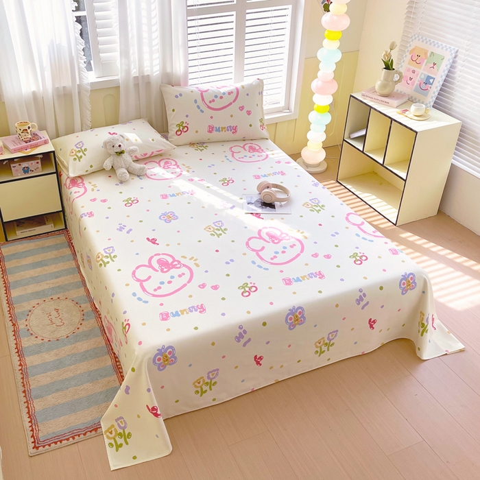 91家纺网 家纺一手货源 找家纺 金鑫汇家纺 2025年新款百分百全棉老粗布全棉加厚加密高克重单品床单（花型更好卖，面料更厚实，自带凉感） 老粗布奇趣小兔