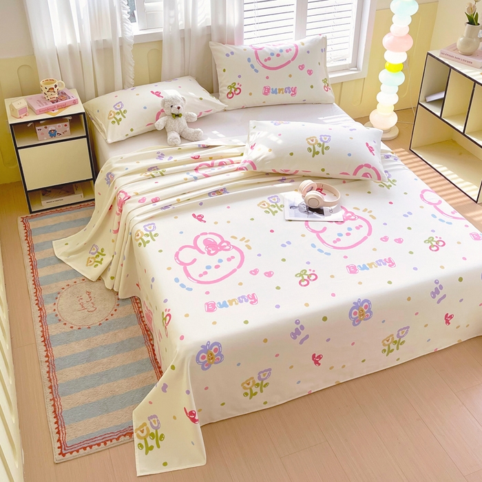 91家纺网 家纺一手货源 找家纺 金鑫汇家纺 2025年新款百分百全棉老粗布全棉加厚加密高克重单品床单（花型更好卖，面料更厚实，自带凉感） 老粗布奇趣小兔