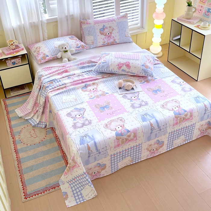 91家纺网 家纺一手货源 找家纺 金鑫汇家纺 2025年新款百分百全棉老粗布全棉加厚加密高克重单品床单（花型更好卖，面料更厚实，自带凉感） 老粗布熊熊精灵