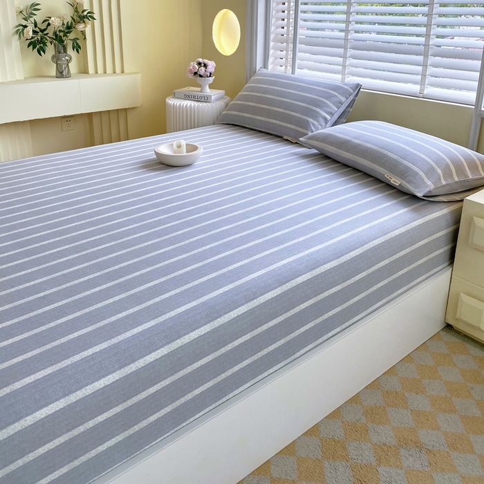 91家纺网 家纺一手货源 找家纺 金鑫汇家纺 2025新款百分百全棉老粗布全棉加厚加密高克重单品床笠（花型更好卖，面料更厚实，自带凉感） 老粗布朴素条纹