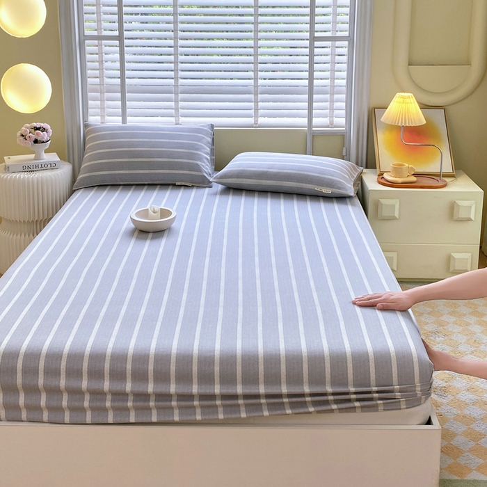 91家纺网 家纺一手货源 找家纺 金鑫汇家纺 2025新款百分百全棉老粗布全棉加厚加密高克重单品床笠（花型更好卖，面料更厚实，自带凉感） 老粗布朴素条纹