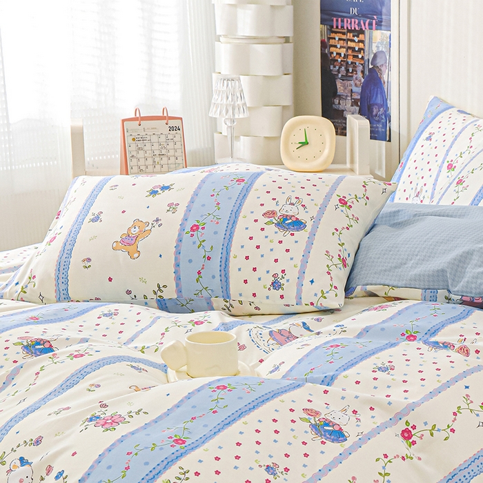 91家纺网 家纺一手货源 找家纺 金鑫汇家纺 2025新款13070全棉好卖花型套件系列-单枕套 快乐萌兔