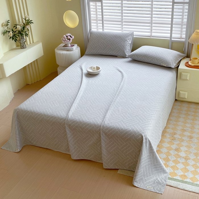 91家纺网 家纺一手货源 找家纺 金鑫汇家纺 2025年新款百分百全棉老粗布全棉加厚加密高克重单品床单（花型更好卖，面料更厚实，自带凉感） 老粗布流光灰