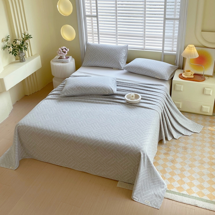 91家纺网 家纺一手货源 找家纺 金鑫汇家纺 2025年新款百分百全棉老粗布全棉加厚加密高克重单品床单（花型更好卖，面料更厚实，自带凉感） 老粗布流光灰