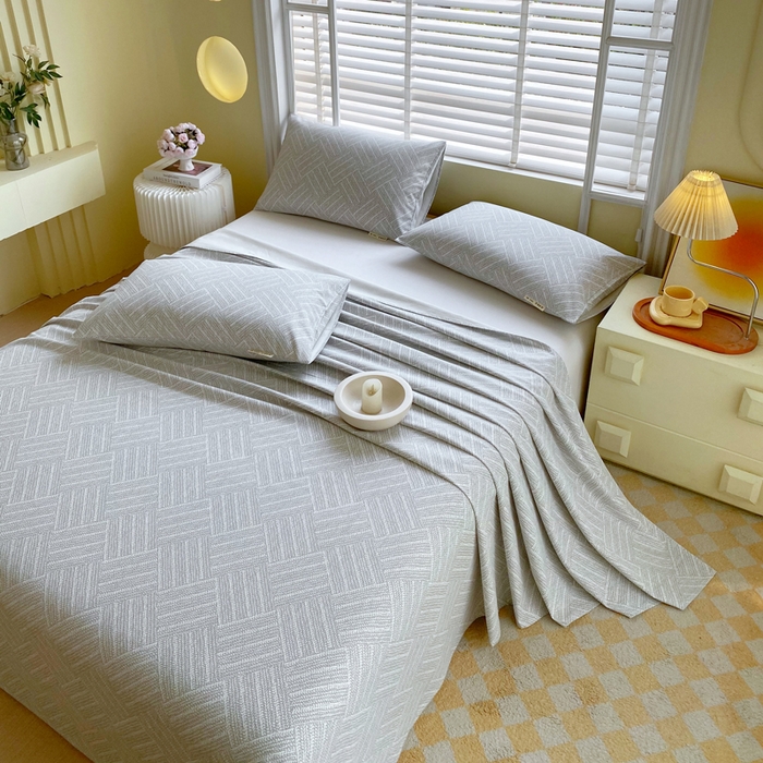 91家纺网 家纺一手货源 找家纺 金鑫汇家纺 2025年新款百分百全棉老粗布全棉加厚加密高克重单品床单（花型更好卖，面料更厚实，自带凉感） 老粗布流光灰