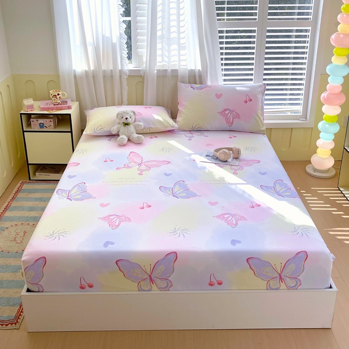 91家纺网 家纺一手货源 找家纺 金鑫汇家纺 2025新款百分百全棉老粗布全棉加厚加密高克重单品床笠（花型更好卖，面料更厚实，自带凉感） 老粗布彩蝶飞舞