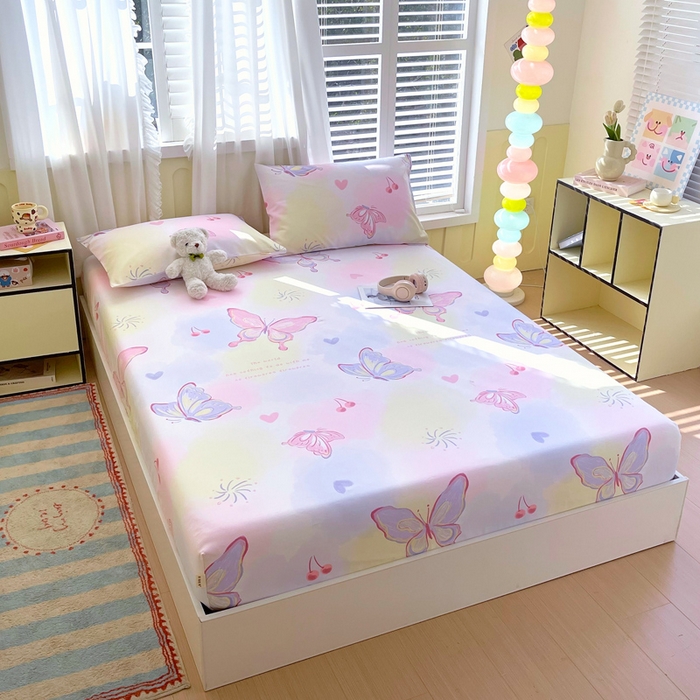 91家纺网 家纺一手货源 找家纺 金鑫汇家纺 2025新款百分百全棉老粗布全棉加厚加密高克重单品床笠（花型更好卖，面料更厚实，自带凉感） 老粗布彩蝶飞舞