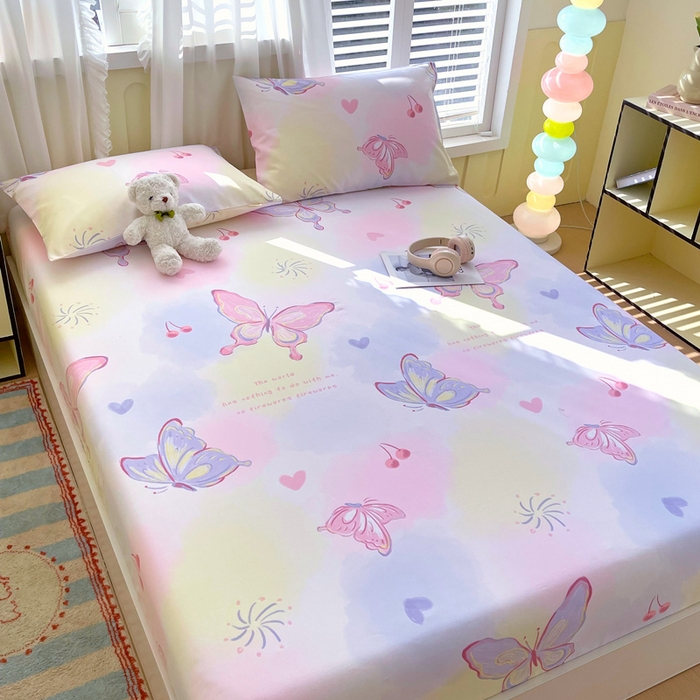 91家纺网 家纺一手货源 找家纺 金鑫汇家纺 2025新款百分百全棉老粗布全棉加厚加密高克重单品床笠（花型更好卖，面料更厚实，自带凉感） 老粗布彩蝶飞舞