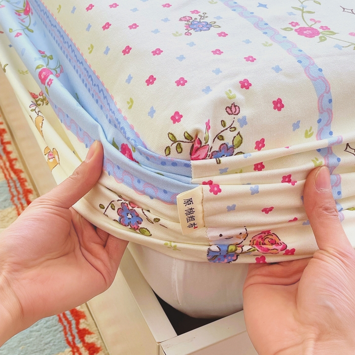 91家纺网 家纺一手货源 找家纺 金鑫汇家纺 2025新款百分百全棉老粗布全棉加厚加密高克重单品床笠（花型更好卖，面料更厚实，自带凉感） 老粗布快乐萌兔蓝