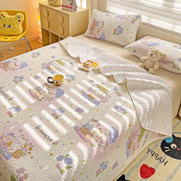 91家纺网 家纺一手货源 找家纺 （总）金鑫汇家纺 2025新款全棉绗缝夹棉印花床盖