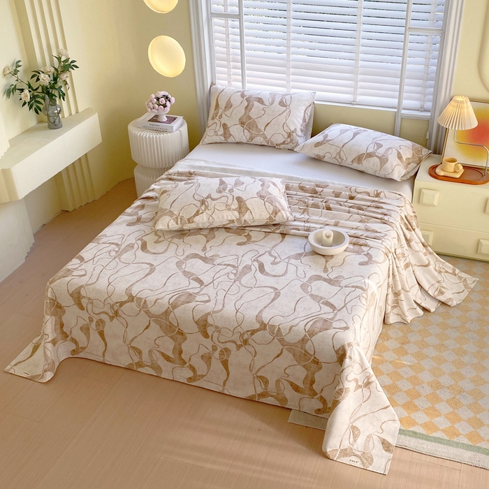 91家纺网 家纺一手货源 找家纺 金鑫汇家纺 2025年新款百分百全棉老粗布全棉加厚加密高克重单品床单（花型更好卖，面料更厚实，自带凉感） 老粗布米亚黄