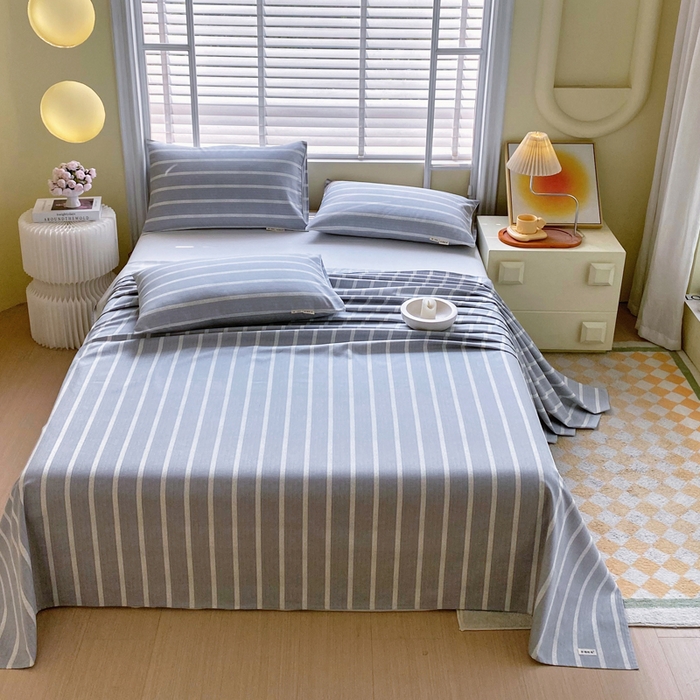 91家纺网 家纺一手货源 找家纺 金鑫汇家纺 2025年新款百分百全棉老粗布全棉加厚加密高克重单品床单（花型更好卖，面料更厚实，自带凉感） 老粗布朴素条纹