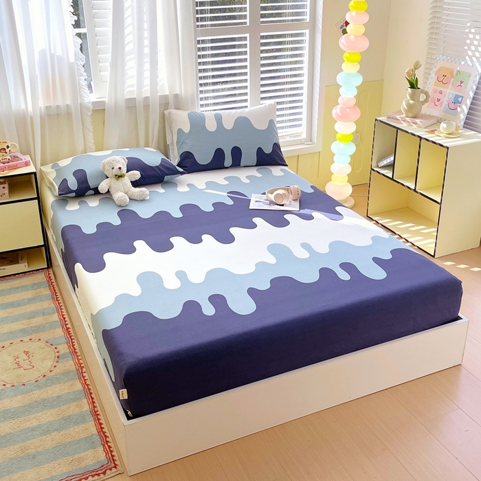 91家纺网 家纺一手货源 找家纺 金鑫汇家纺 2025新款百分百全棉老粗布全棉加厚加密高克重单品床笠（花型更好卖，面料更厚实，自带凉感） 老粗布奶油蓝