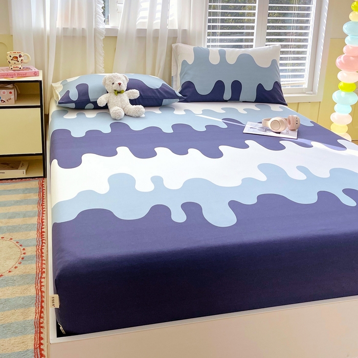 91家纺网 家纺一手货源 找家纺 金鑫汇家纺 2025新款百分百全棉老粗布全棉加厚加密高克重单品床笠（花型更好卖，面料更厚实，自带凉感） 老粗布奶油蓝