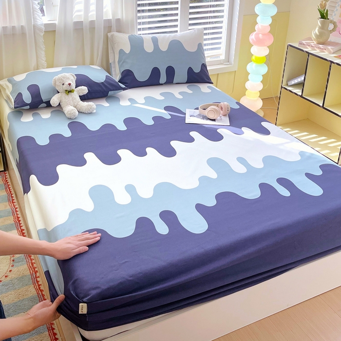 91家纺网 家纺一手货源 找家纺 金鑫汇家纺 2025新款百分百全棉老粗布全棉加厚加密高克重单品床笠（花型更好卖，面料更厚实，自带凉感） 老粗布奶油蓝