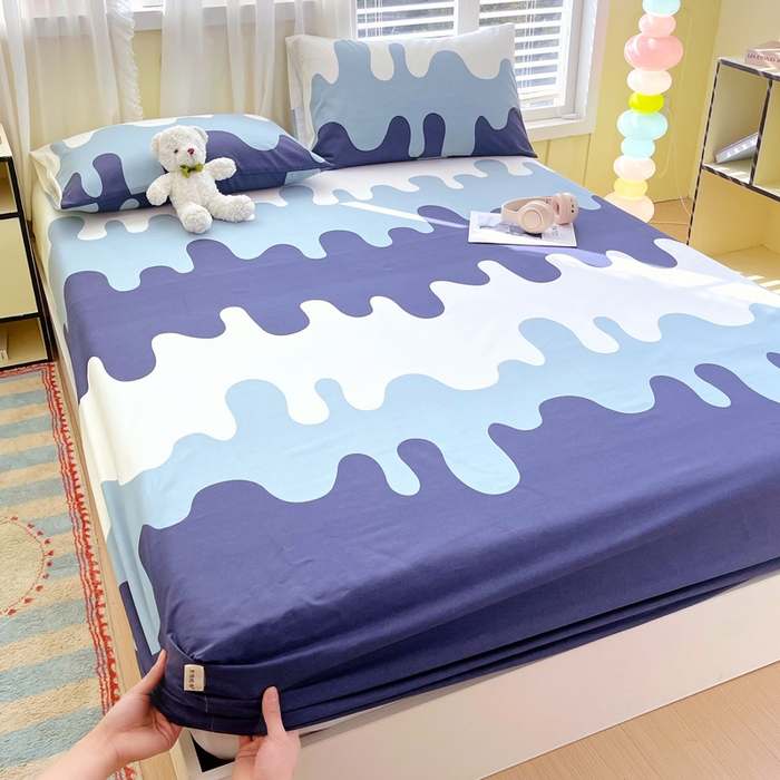 91家纺网 家纺一手货源 找家纺 金鑫汇家纺 2025新款百分百全棉老粗布全棉加厚加密高克重单品床笠（花型更好卖，面料更厚实，自带凉感） 老粗布奶油蓝