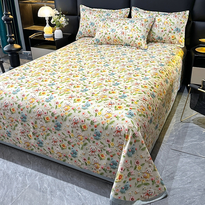 91家纺网 家纺一手货源 找家纺 许林家纺 2025春夏新款斜纹冰丝凉席轻奢高密大版 星辰小熊