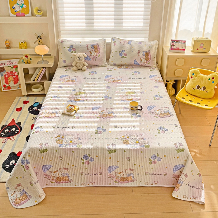 91家纺网 家纺一手货源 找家纺 金鑫汇家纺 2025新款全棉绗缝夹棉印花床盖 喵喵日记