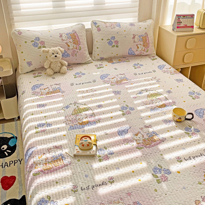 91家纺网 家纺一手货源 找家纺 金鑫汇家纺 2025新款全棉绗缝夹棉印花床盖 喵喵日记