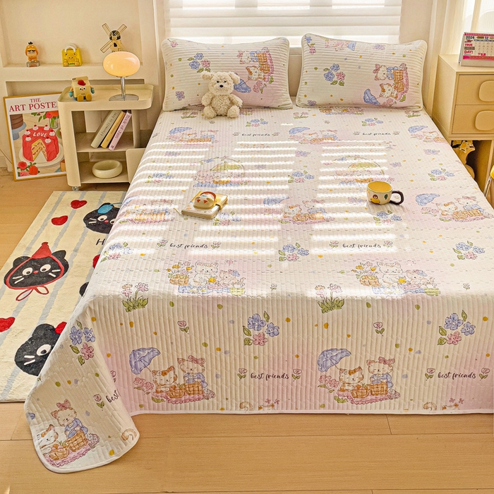 91家纺网 家纺一手货源 找家纺 金鑫汇家纺 2025新款全棉绗缝夹棉印花床盖 喵喵日记