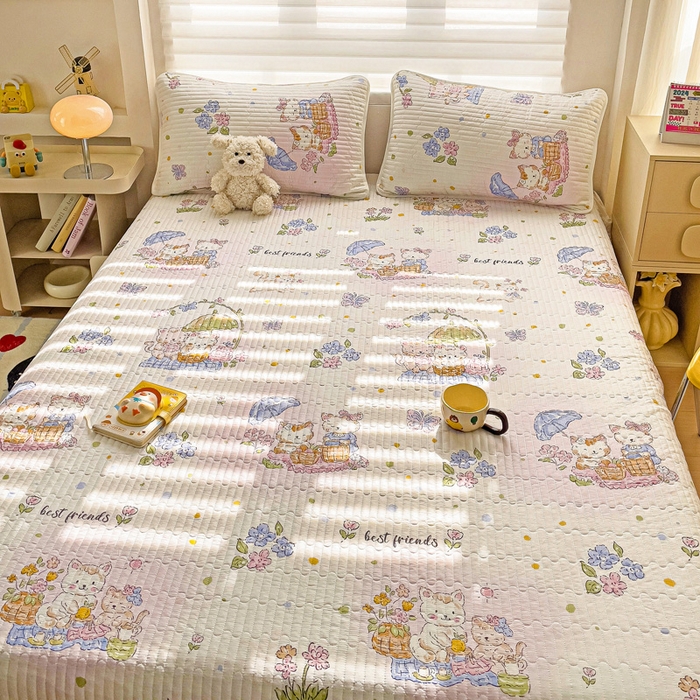 91家纺网 家纺一手货源 找家纺 金鑫汇家纺 2025新款全棉绗缝夹棉印花床盖 喵喵日记