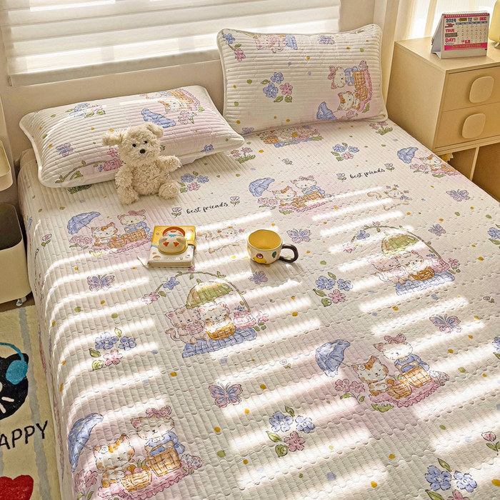 91家纺网 家纺一手货源 找家纺 金鑫汇家纺 2025新款全棉绗缝夹棉印花床盖 喵喵日记