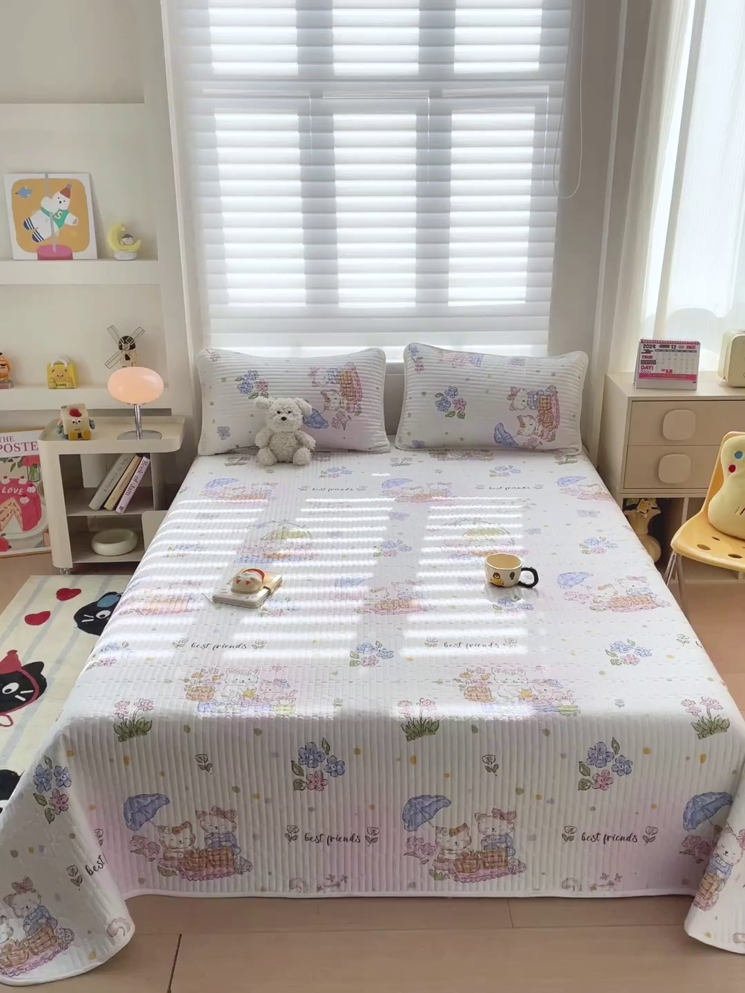 91家纺网 家纺一手货源 找家纺 金鑫汇家纺 2025新款全棉绗缝夹棉印花床盖 喵喵日记