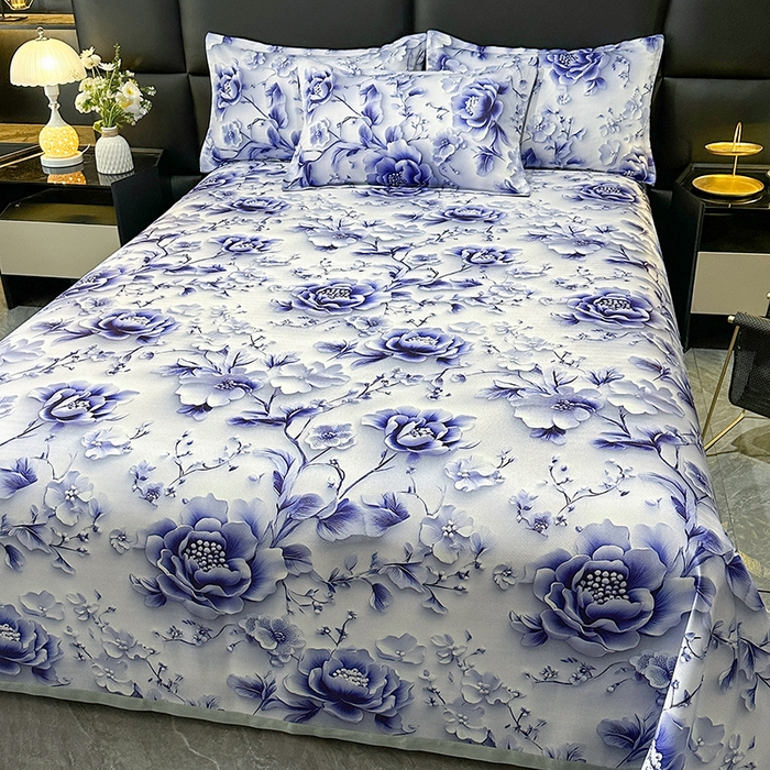 91家纺网 家纺一手货源 找家纺 许林家纺 2025春夏新款斜纹冰丝凉席轻奢高密大版 淡雅