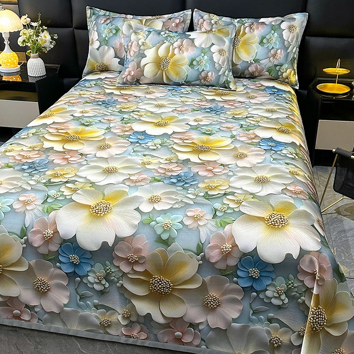 91家纺网 家纺一手货源 找家纺 许林家纺 2025春夏新款斜纹冰丝凉席轻奢高密大版 镜中花