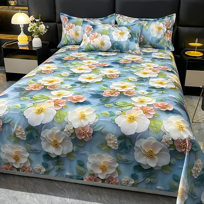 91家纺网 家纺一手货源 找家纺 许林家纺 2025春夏新款斜纹冰丝凉席轻奢高密大版 夏日铃兰