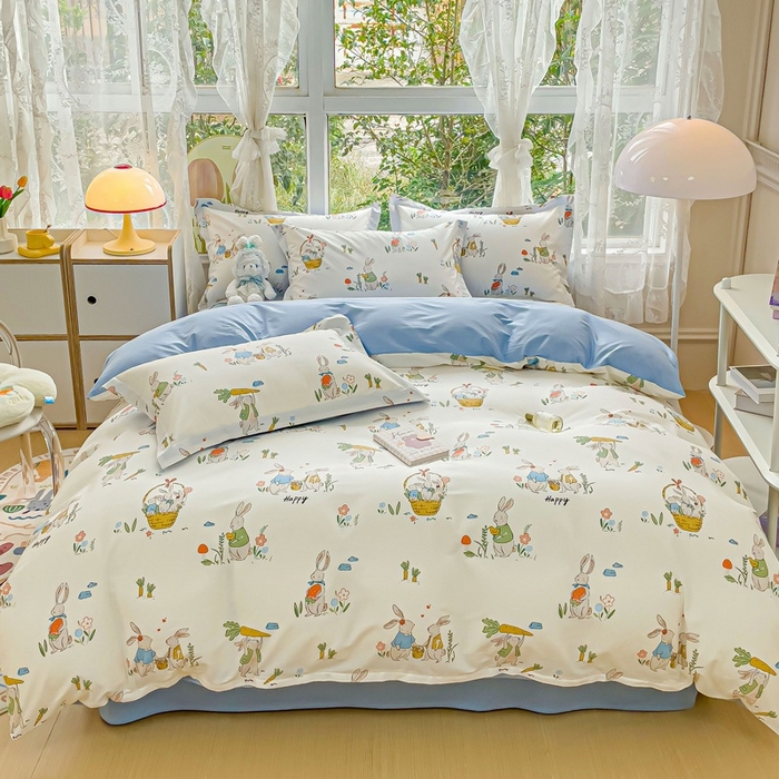 91家纺网 家纺一手货源 找家纺 金鑫汇家纺 2025新款13070全棉好卖花型套件系列-四件套 收获满满蓝色